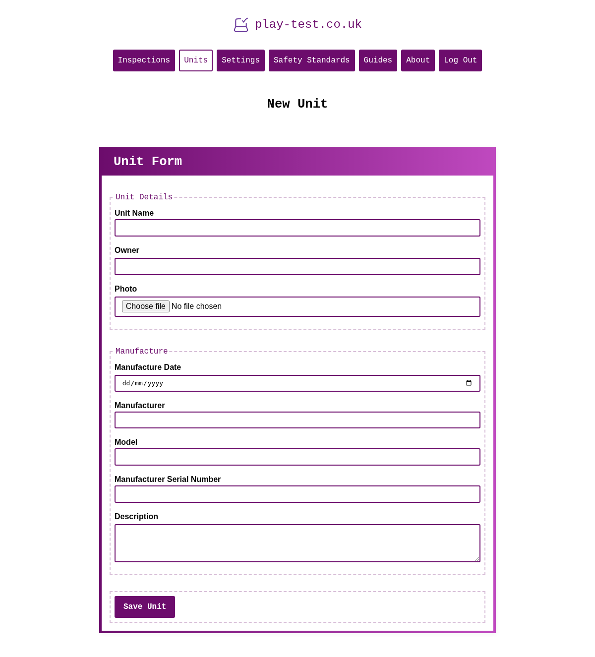 Create Unit Form