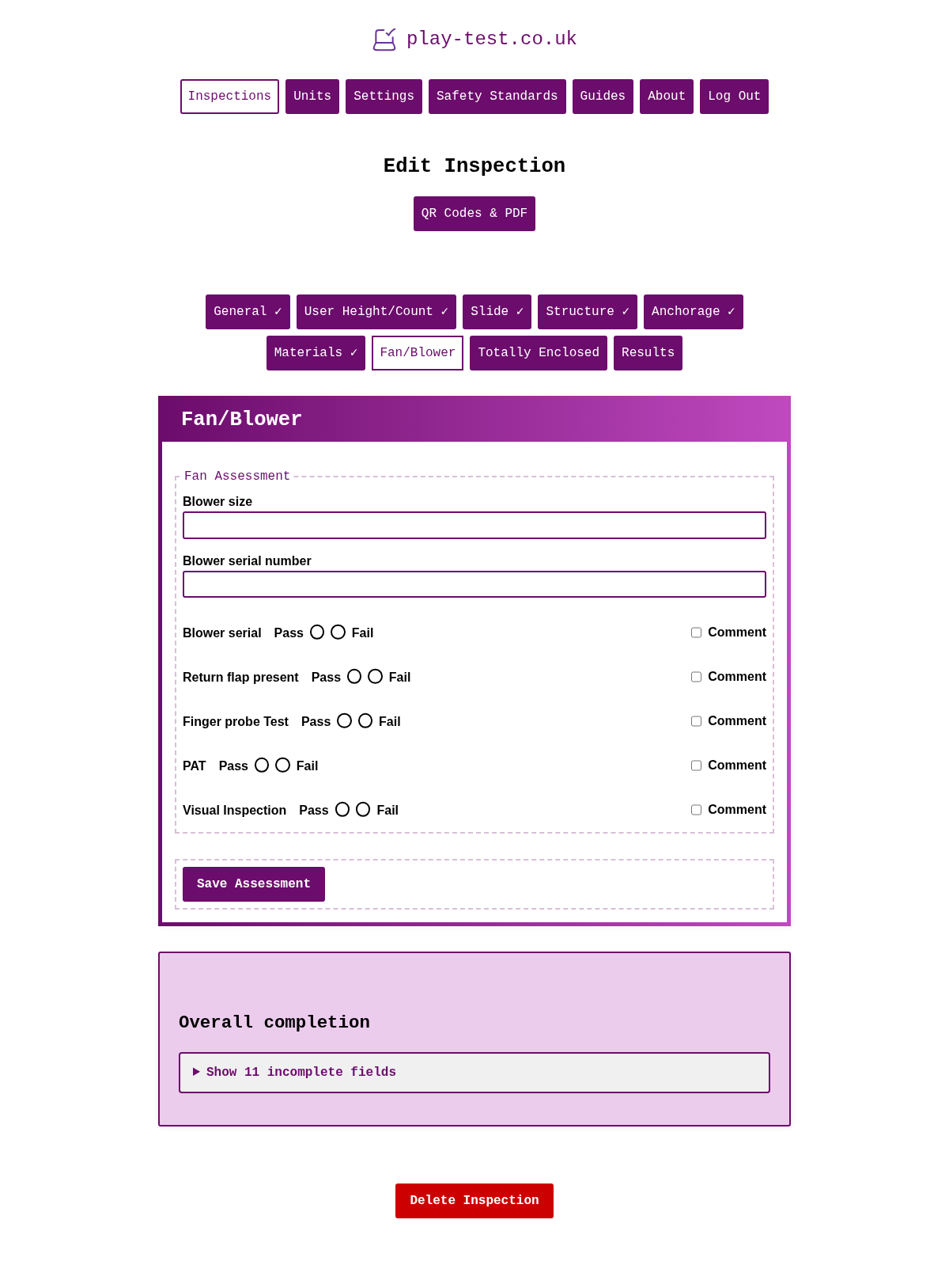 Fan Assessment Form